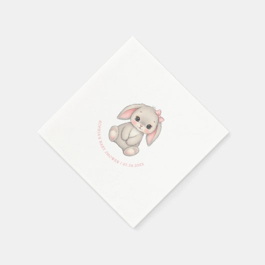 Blush Pink Bunny Girl Baby Shower Paper Serviette (Ecke)