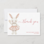 Blush Pink Bunny Girly Modern Baby Shower Dankeskarte (Vorderseite)