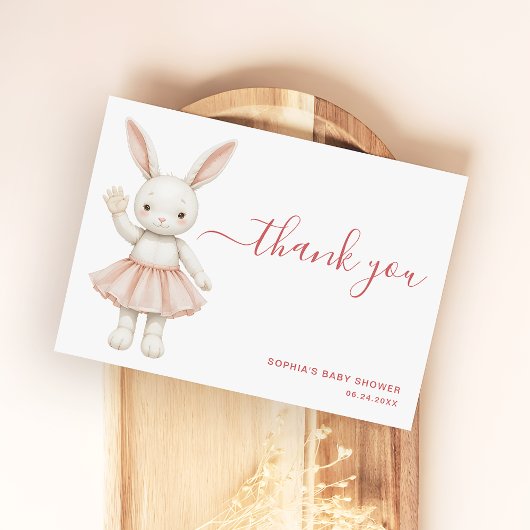 Blush Pink Bunny Girly Modern Baby Shower Dankeskarte