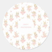 Blush Pink Bunny Rabbit Ballerina Babydusche Runder Aufkleber (Vorderseite)