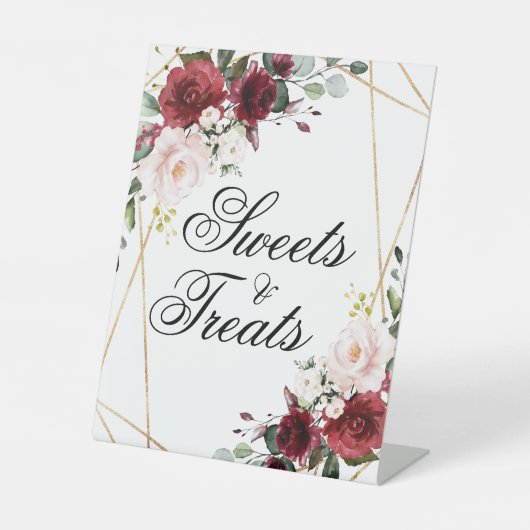 Blush Pink & Burgund Dusche Süßigkeiten & Leckerei Sockelschild (Vorderseite)