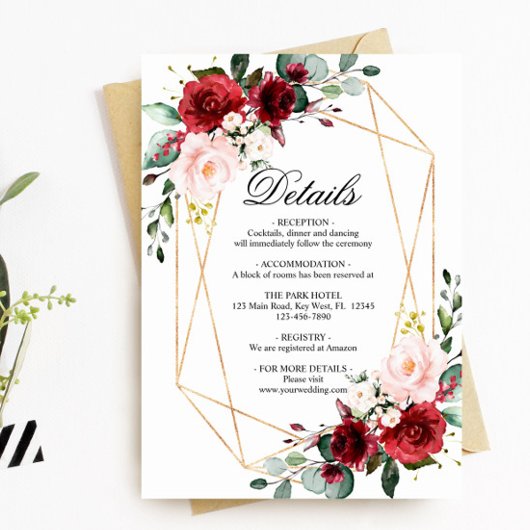 Blush Pink & Burgund Hochzeitsdetails - Umriss Begleitkarte