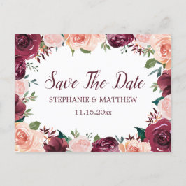 Blush Pink Burgund Rose Border Save the Date Ankündigungspostkarte