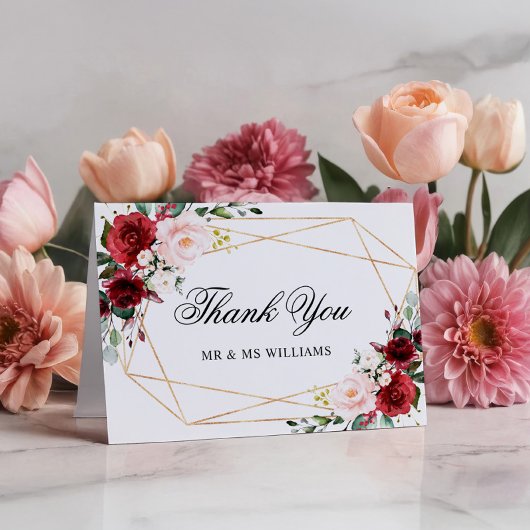 Blush Pink & Burgund Rose Hochzeit Danke Karte