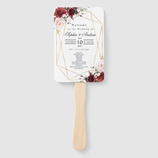 Blush Pink & Burgund Rose Hochzeit Set der Fans Fächer (Vorderseite)