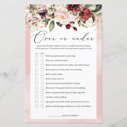 Blush Pink Burgund über oder unter dem Spiel Blues (Vorderseite)