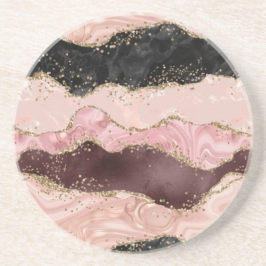 Blush Pink Burgundi Gold Black Glitzer Getränkeuntersetzer (Vorne)