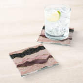 Blush Pink Burgundi Gold Black Glitzer Glasuntersetzer (Schrägansicht)