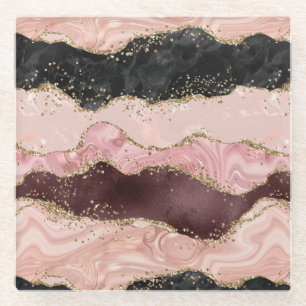 Blush Pink Burgundi Gold Black Glitzer Glasuntersetzer