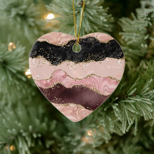 Blush Pink Burgundi Gold Black Glitzer Keramik Ornament (Baum)
