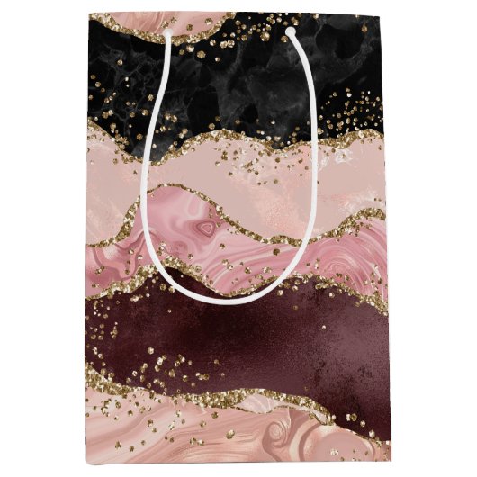 Blush Pink Burgundi Gold Black Glitzer Mittlere Geschenktüte (Vorderseite)