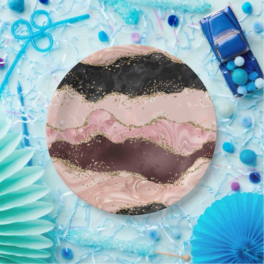 Blush Pink Burgundi Gold Black Glitzer Pappteller (Party)