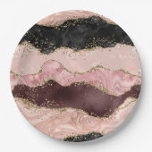 Blush Pink Burgundi Gold Black Glitzer Pappteller (Vorderseite)