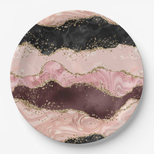Blush Pink Burgundi Gold Black Glitzer Pappteller