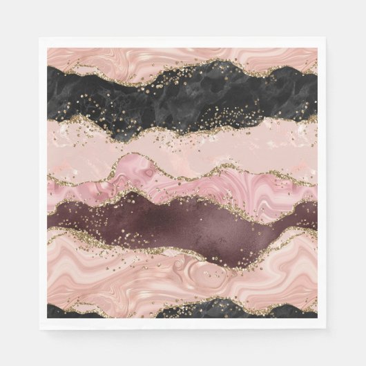 Blush Pink Burgundi Gold Black Glitzer Serviette (Vorderseite)