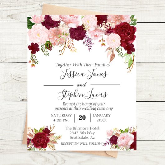 Blush Pink Burgundy Aquarell Floral Romantischer I