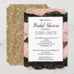 Blush Pink Burgundy Black Glitzy Brautparty Einladung