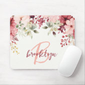 Blush Pink Burgundy Bloral Script Monogram Mousepad (Mit Mouse)