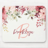 Blush Pink Burgundy Bloral Script Monogram Mousepad (Vorne)