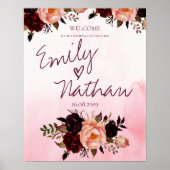 Blush Pink Burgundy Bloral Wedding Welcome Poster (Vorne)