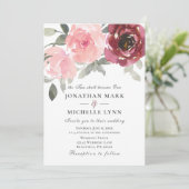 Blush Pink Burgundy Blume Christlich Hochzeit Einladung (Stehend Vorderseite)