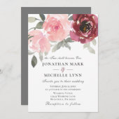Blush Pink Burgundy Blume Christlich Hochzeit Einladung (Vorne/Hinten)
