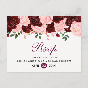 Blush Pink Burgundy Blume Hochzeit RSVP Einladungspostkarte