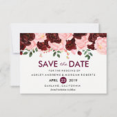 Blush Pink Burgundy Blume Hochzeit speichern das D Save The Date (Vorderseite)