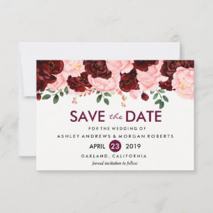 Blush Pink Burgundy Blume Hochzeit speichern das D Save The Date