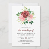 Blush Pink Burgundy Floral All in one Wedding Einladung (Vorderseite)