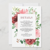 Blush Pink Burgundy Floral All in one Wedding Einladung (Rückseite)