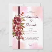 Blush Pink Burgundy Floral Elegantes Hochzeitsfest Einladung (Vorderseite)