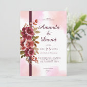 Blush Pink Burgundy Floral Elegantes Hochzeitsfest Einladung (Stehend Vorderseite)