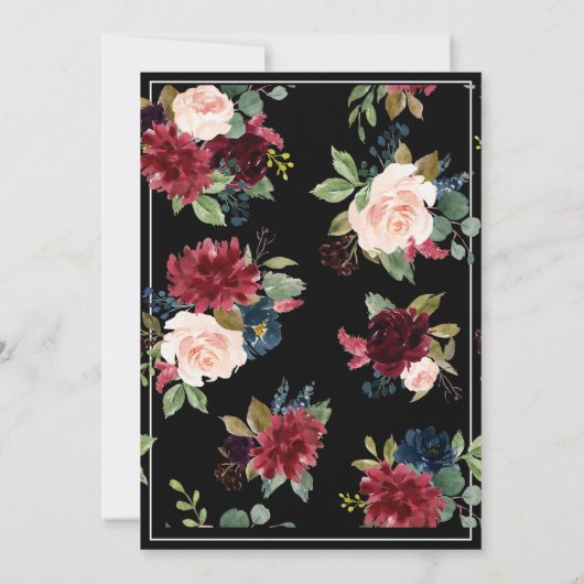 Blush Pink Burgundy Floral Elegantes Script Hochze Einladung (Rückseite)