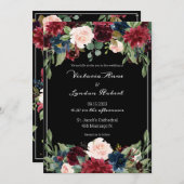 Blush Pink Burgundy Floral Elegantes Script Hochze Einladung (Vorne/Hinten)