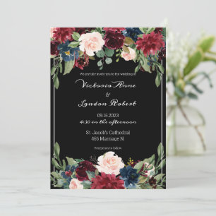 Blush Pink Burgundy Floral Elegantes Script Hochze Einladung