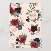 Blush Pink Burgundy Floral Elegantes Script Hochze Einladung (Rückseite)