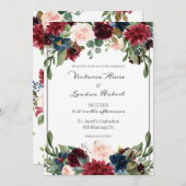 Blush Pink Burgundy Floral Elegantes Script Hochze Einladung (Vorne/Hinten)