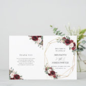 Blush Pink Burgundy Floral Folded Wedding Programm (Stehend Vorderseite)