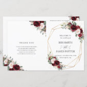 Blush Pink Burgundy Floral Folded Wedding Programm (Vorne/Hinten)