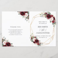 Blush Pink Burgundy Floral Folded Wedding Programm