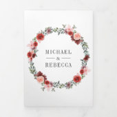 Blush Pink Burgundy Floral Foto Collage Hochzeit Dreifach Gefaltete Einladung (Cover)