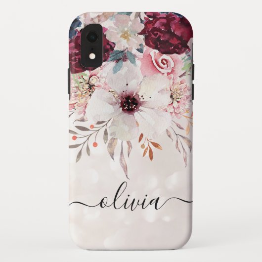 Blush Pink Burgundy Floral iPhone XR Fall Case-Mate iPhone Hülle (Rückseite)