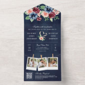 Blush Pink Burgundy Floral QR Code Navy Hochzeit All In One Einladung (Innen Boden)