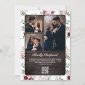 Blush Pink Burgundy Floral QR Code Wood Wedding Einladung (Rückseite)