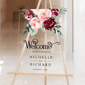 Blush Pink Burgundy Floral Wedding Welcome Acrylschild