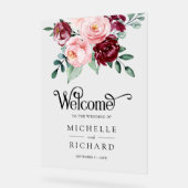Blush Pink Burgundy Floral Wedding Welcome Acrylschild (Winkel)