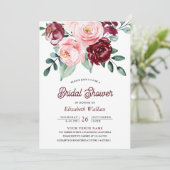 Blush Pink Burgundy Foto Brautparty Einladung (Stehend Vorderseite)