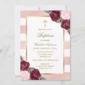 Blush Pink Burgundy Gold Floral Taufe Einladung (Vorderseite)