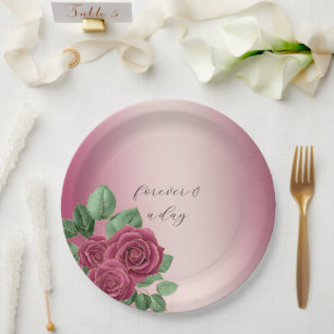Blush Pink Burgundy Gold Rose Hochzeiten Blätter Pappteller